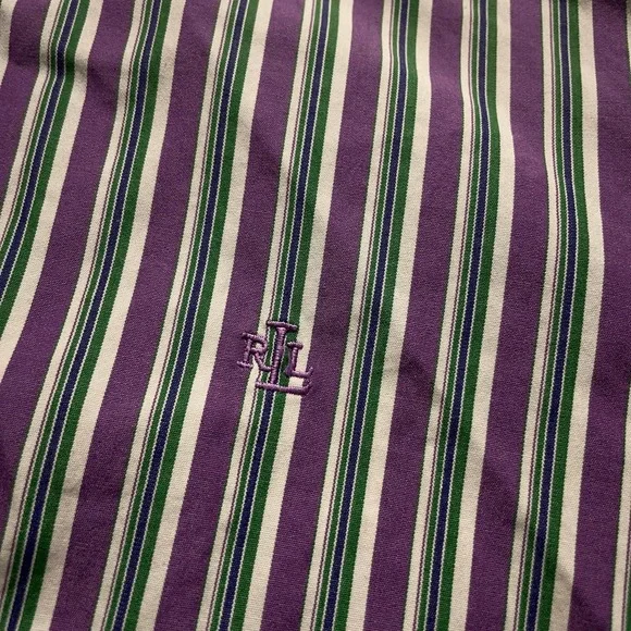 Lauren Ralph Lauren Women's Button Down Shirt 3XL Purple Monogram 3/4 Sleeve - Picture 3 of 12